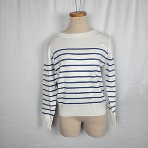 Unbranded Sweater Women's Small White with Blue Stripes Crew Neck NWOT